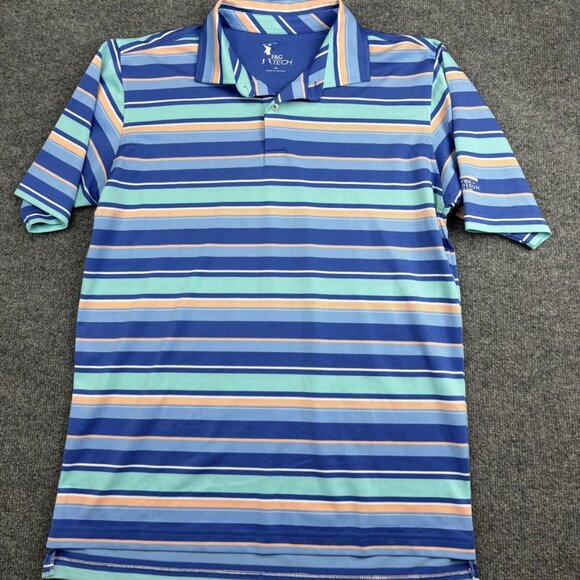 F&G Tech Polo Shirt Mens XL Blue Stripe The Madison Club Golf Performance - Picture 1 of 6